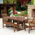 wooden garden furniture sets boardwalk 6-piece dark brown acacia outdoor dining set with cushions EYPXARB