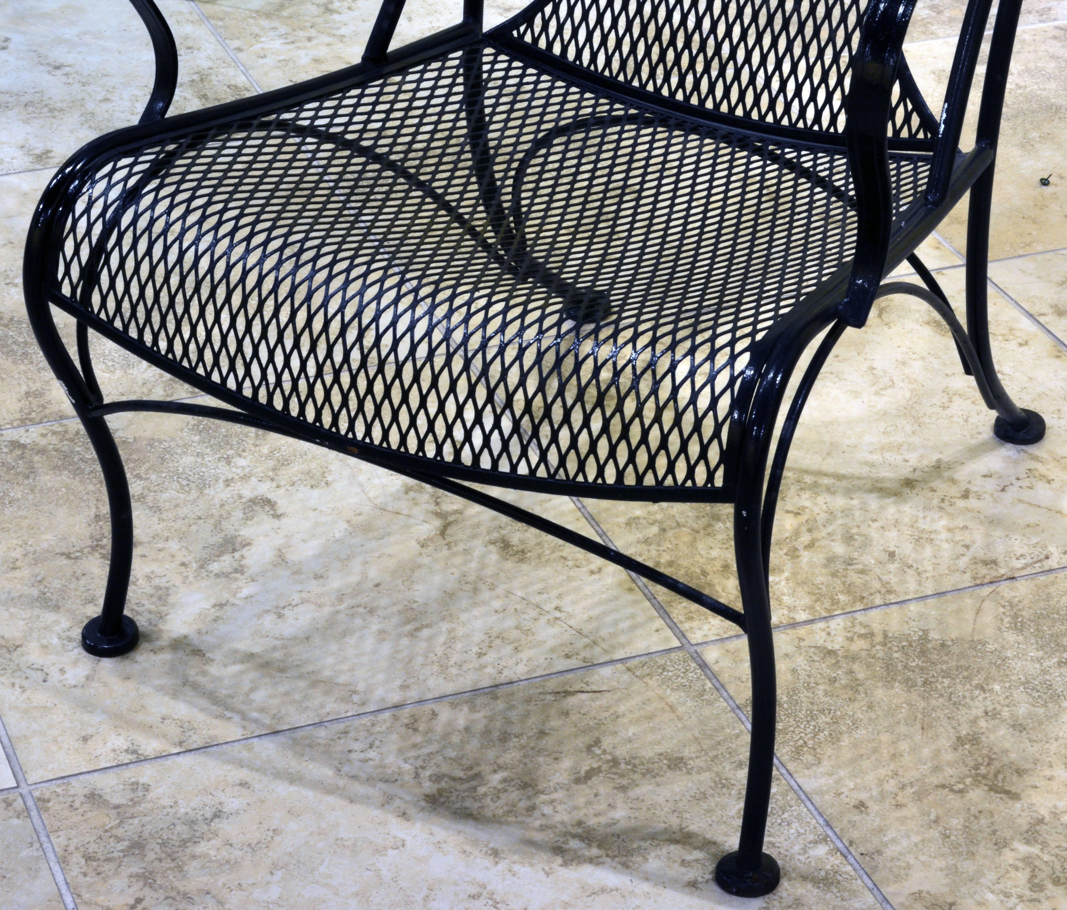 wrought iron chairs pair of woodard mid-century hollywood regency wrought iron and mesh patio XZCAWFF