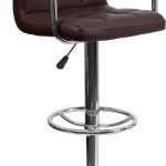 Estella Mid-Back Brown Quilted Vinyl Adjustable Barstool With Arms
