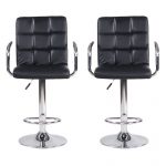 Adjustable Bar Stools with Arms and Back PU Swivel Barstool Chairs