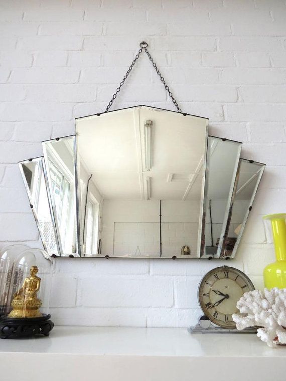 Vintage Large Art Deco Bevelled Edge Wall Mirror or by uulipolli
