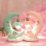 LED Night Light Moon Unicorn Resin Cartoon Nursery Lamp Bedroom Baby