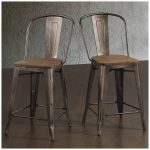 Bar Stools 24 Inches Rustic Industrial Wood Metal with Back Kitchen