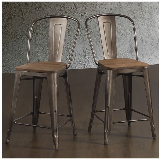 Bar Stools 24 Inches Rustic Industrial Wood Metal with Back Kitchen