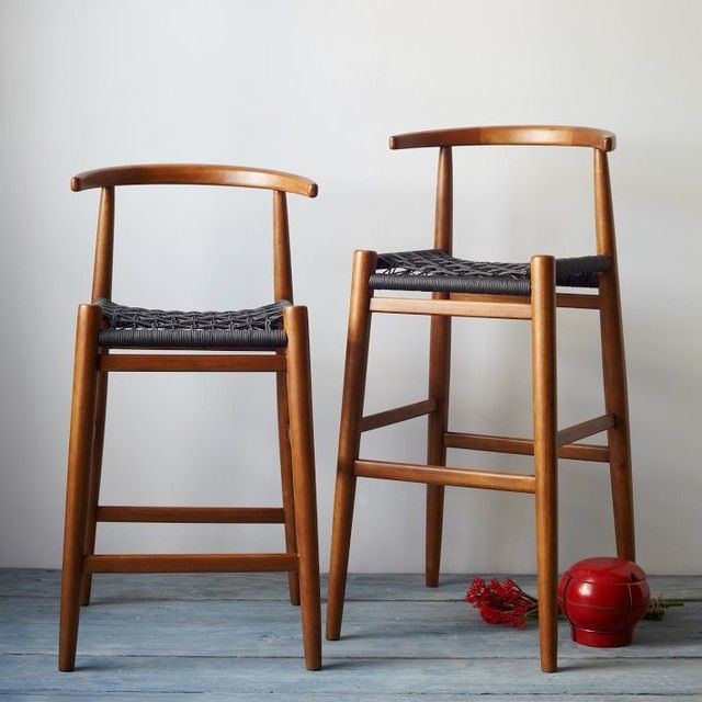 Breathtaking Wooden Counter Stool With Wicker Rope Stool Seats Also