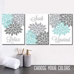 Amazon.com: Aqua Gray Bathroom Wall Art Canvas or Prints Flower
