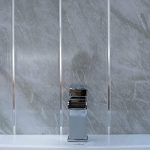 Grey marble bathroom wall panels with chrome silver strips, Cladding