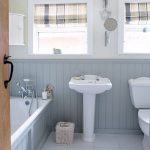 Grey And White Country Bathroom With Wall Panels Inside Paneling