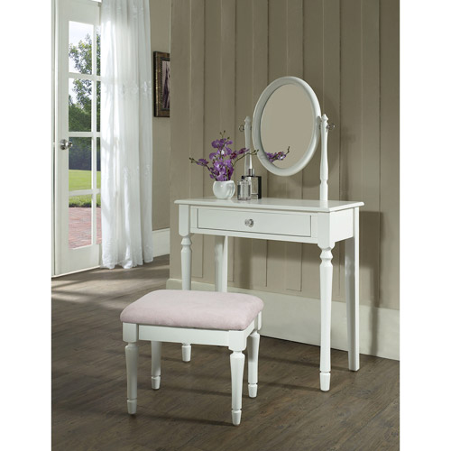 Princess Bedroom Vanity Set with Mirror and Bench, White - Walmart.com