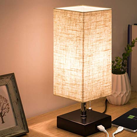 ZEEFO USB Table Lamp, Modern Design Bedside Table Lamps with USB