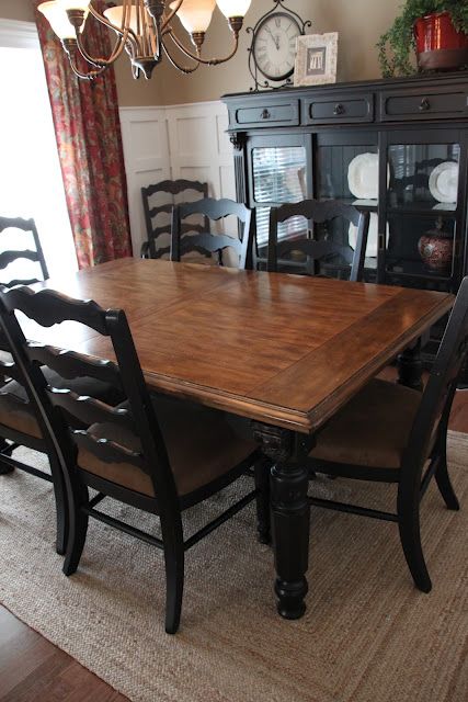Paint dining room set black - leave top as wood and glass - | Ideas