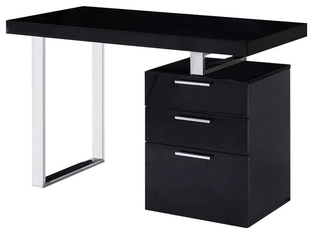 Geneva Modern Style Office Desk, Black Gloss - Modern - Desks And