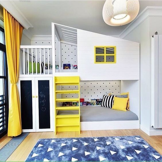 Go to Bunk Bed, Interiors, White, Yellow, Kids Rooms, Teen Rooms