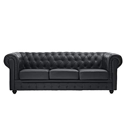 Modway Chesterfield Sofa in Black Leather and Leather Match