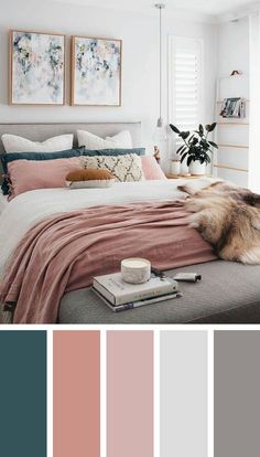 dusty pink, white and teal bedroom colors | Lovely Rooms | Bedroom