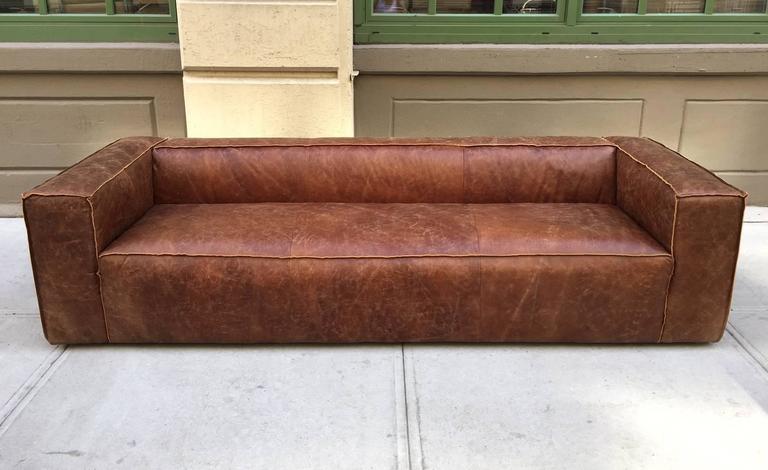 Pair of Contemporary Distressed Leather Sofas For Sale at 1stdibs