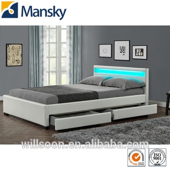 1894-1d Plywood Double Bed Design With Drawers And Led Light - Buy