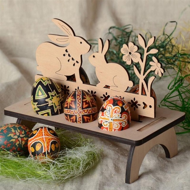 Wood Easter Decorations Creative Carving Happy Easter Pattern Easter