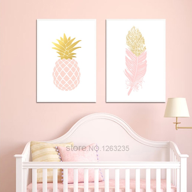 Pink Pineapple Girls Baby Girl Room Decor Picture Wall Art Canvas