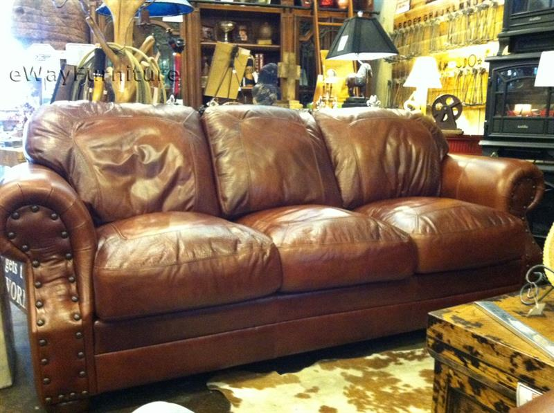 Made in the USA! 100% Top Grain Two-Toned Leather Sofa Living Room