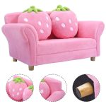 Costway Kids Sofa Strawberry Armrest Chair Lounge Couch w/2 Pillow
