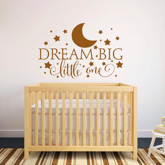 Dream Big Little One Quotes Wall Decal, Nursery Wall Sticker Baby