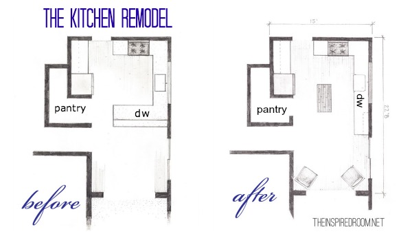 The Kitchen Floor Plans {Before & After Bird's Eye Sketch} - The