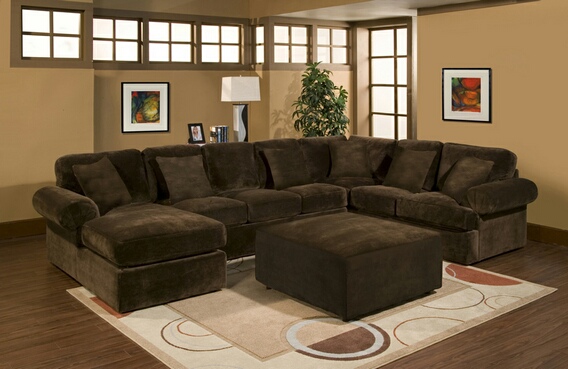 3 pc Bradley sectional sofa with chocolate plush velour microfiber