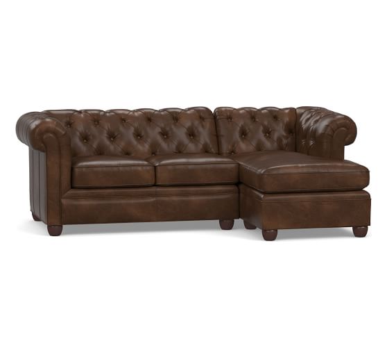 Chesterfield Leather Sofa with Chaise Sectional | Pottery Barn