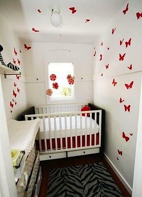 White baby nursery ideas for small spaces with butterfly wall decals