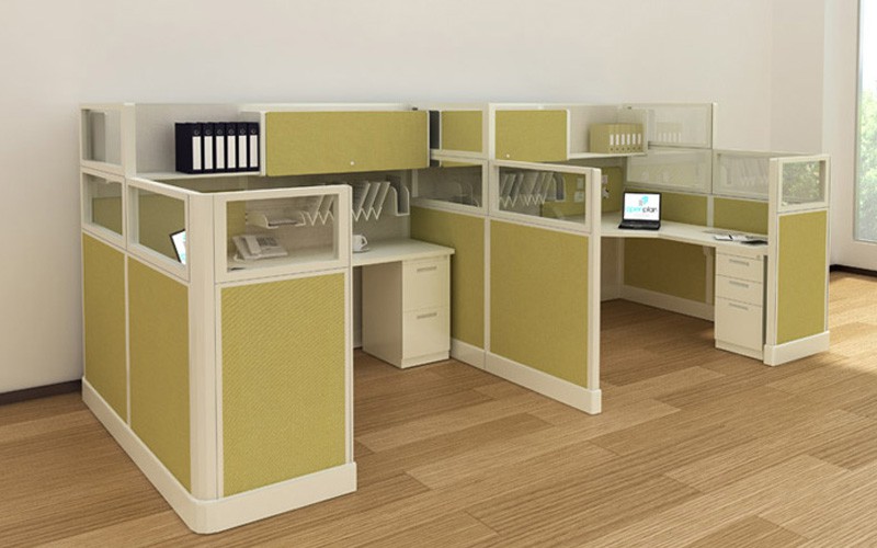 Office Cubicles With Glass Divider Panels & File Cabinet | Joyce