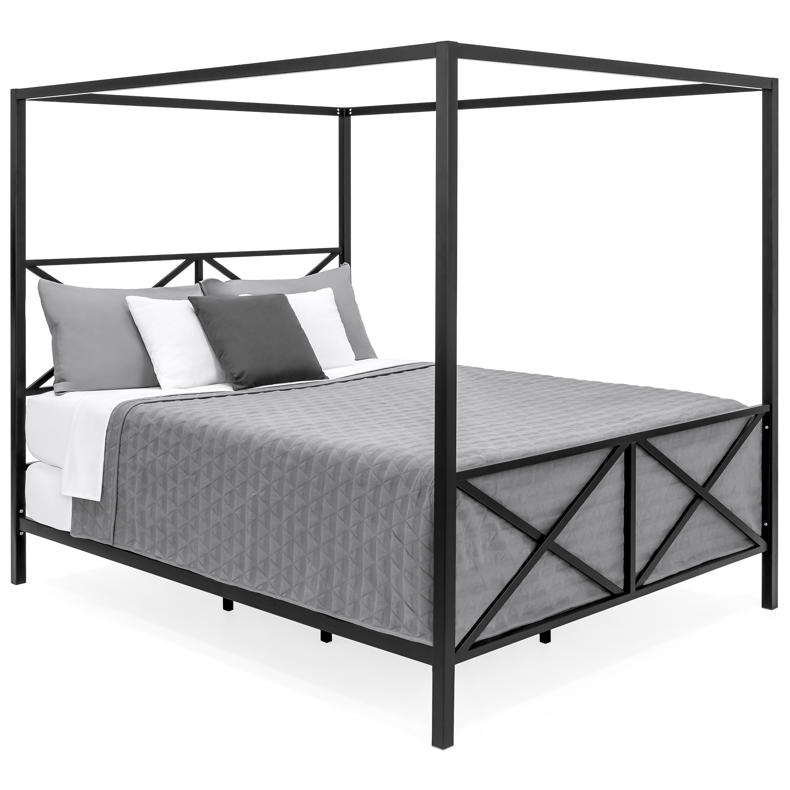 Best Choice Products Modern 4 Post Canopy Queen Bed w/ Metal Frame