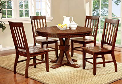 Furniture of America Castile 5-Piece Transitional Round Dining Table Set,  Dark Oak