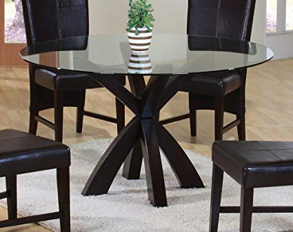 Dining Table with Round Glass Top in Rich Cappuccino - Coaster