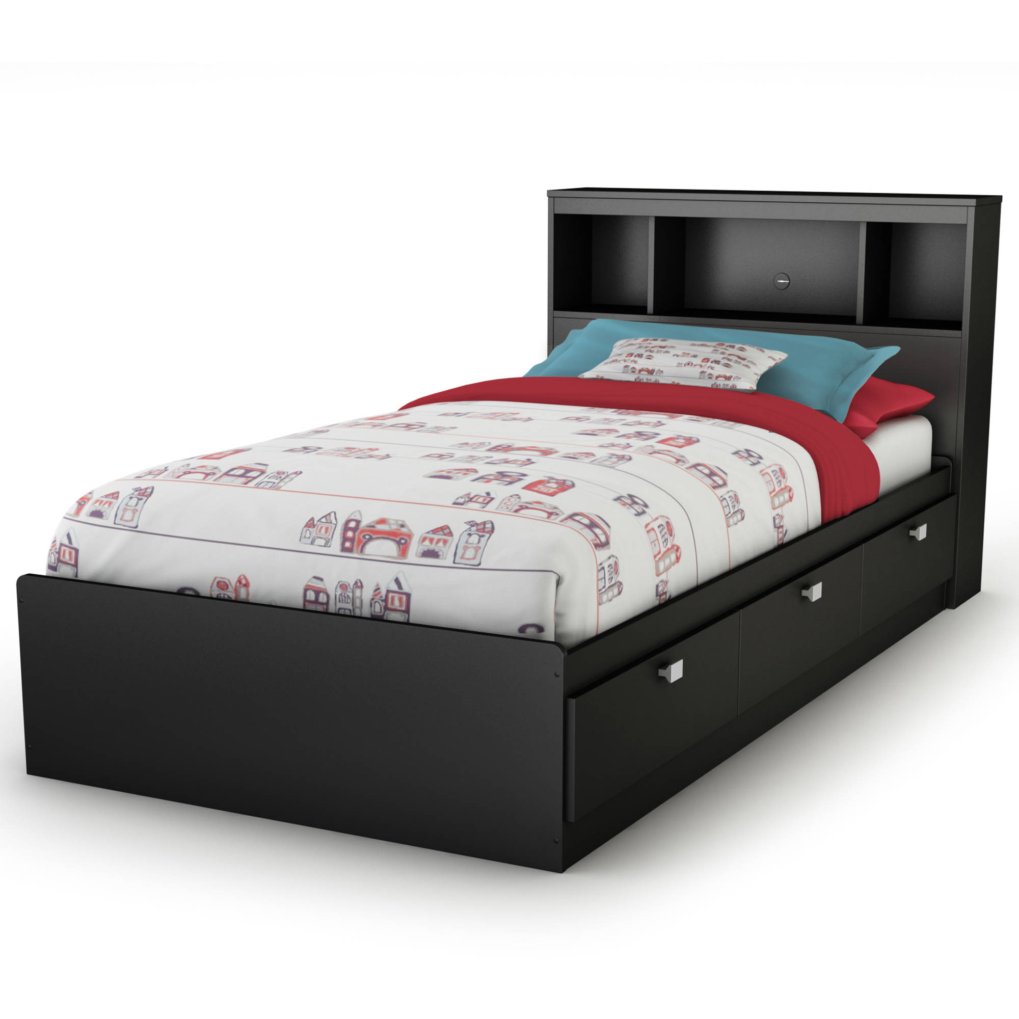 Spark Twin Storage Bed and Bookcase Headboard, Multiple Finishes
