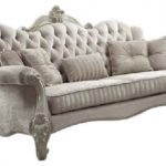 Acme Versailles Sofa With 5 Pillows, Ivory Velvet and Bone White