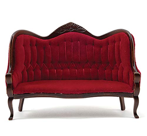 Amazon.com: Dollhouse Miniature Victorian Sofa in Walnut and Red