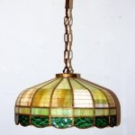 Antique 1930s Stained Glass Hanging Light Fixture, Vintage Lighting