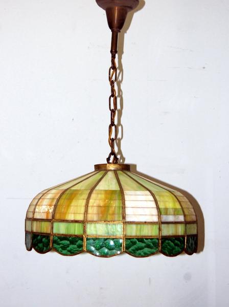 Antique 1930s Stained Glass Hanging Light Fixture, Vintage Lighting