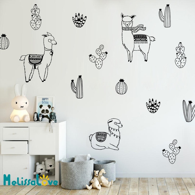 Alpacas and Cacti Wall Decals Kids Room DIY Stickers for Baby Room