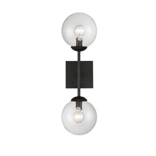251 First Uptown Black Globe Two Light Wall Sconce M90001 Bk | Bellacor