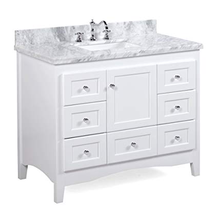 Abbey 42-inch White Bathroom Vanity (Carrara/White): Includes Soft