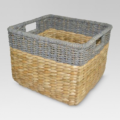Seagrass Rectangular Wicker Storage Basket With Gray Trim 11