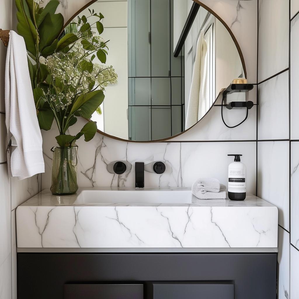 Minimalist ⁢Powder Rooms with Bold Monochrome Tile Patterns