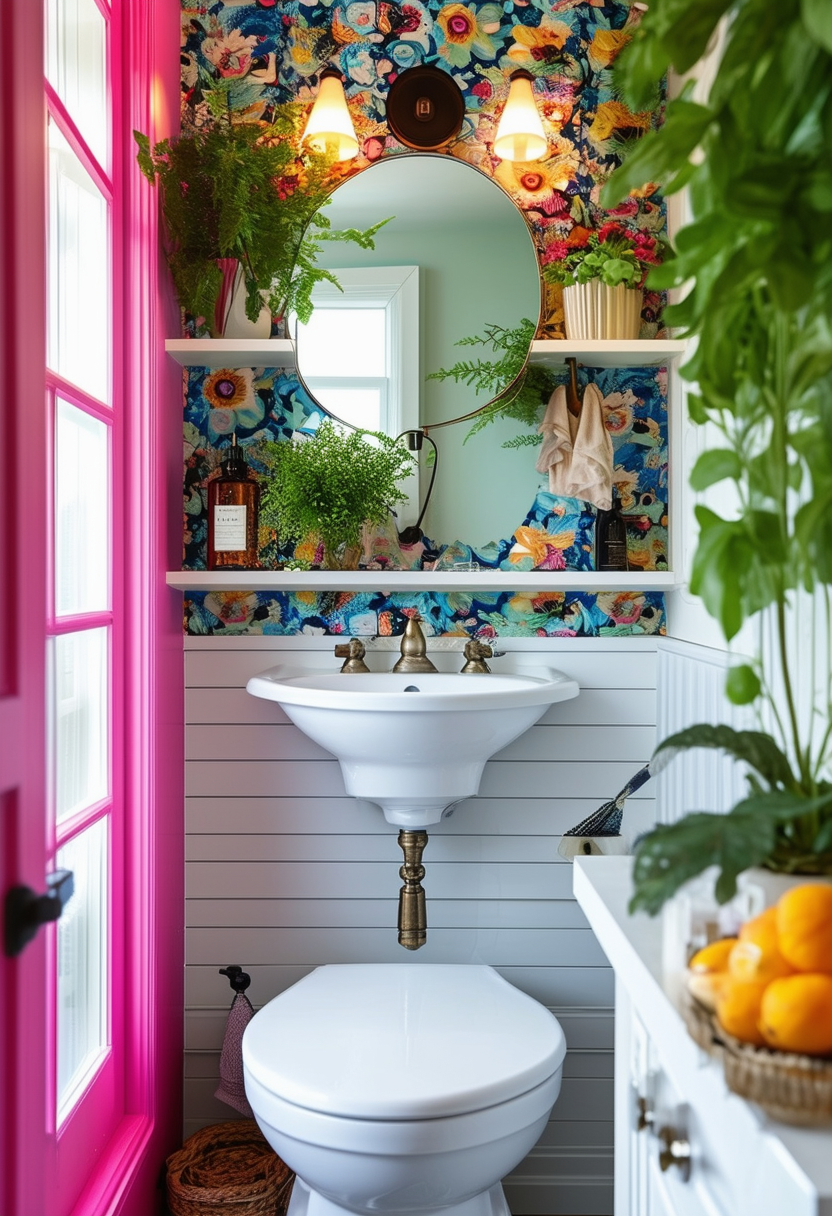 Vibrant and Cozy: The Charm of a Small Colorful Powder Room