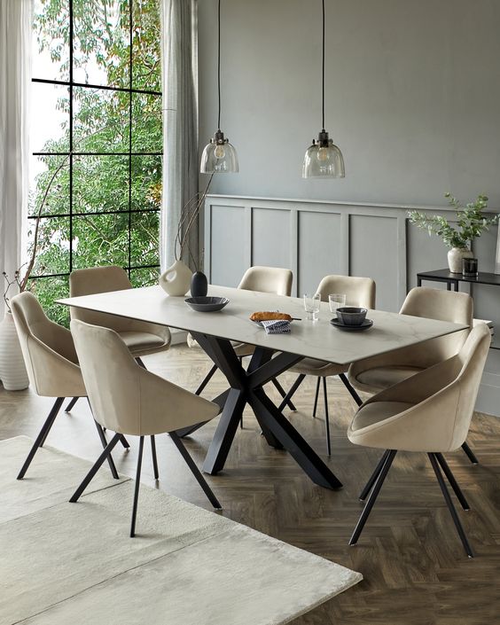 Riley White Marbled Ceramic 8 Seater Dining Table