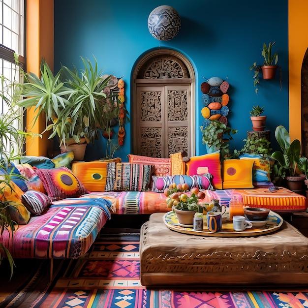 Bohemian ⁢Living Room: Embrace vibrant colors and eclectic decor