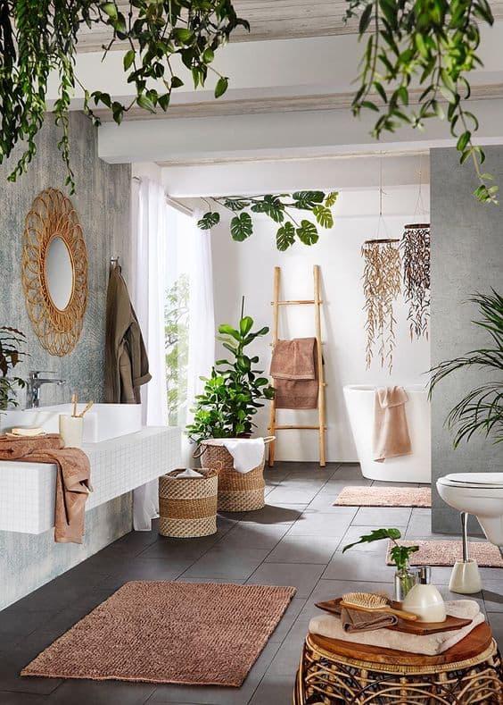 Embrace​ natural materials for ‍a serene ⁤boho bathroom atmosphere