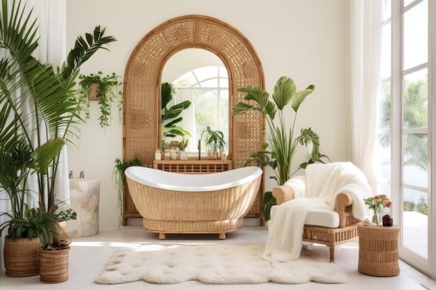 Rattan‍ furniture pieces for ⁣an inviting ⁢boho ⁢bathroom retreat