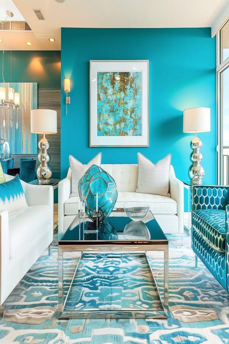 Embrace ⁢ocean vibes with⁤ soft turquoise ‌accents in your blue living room